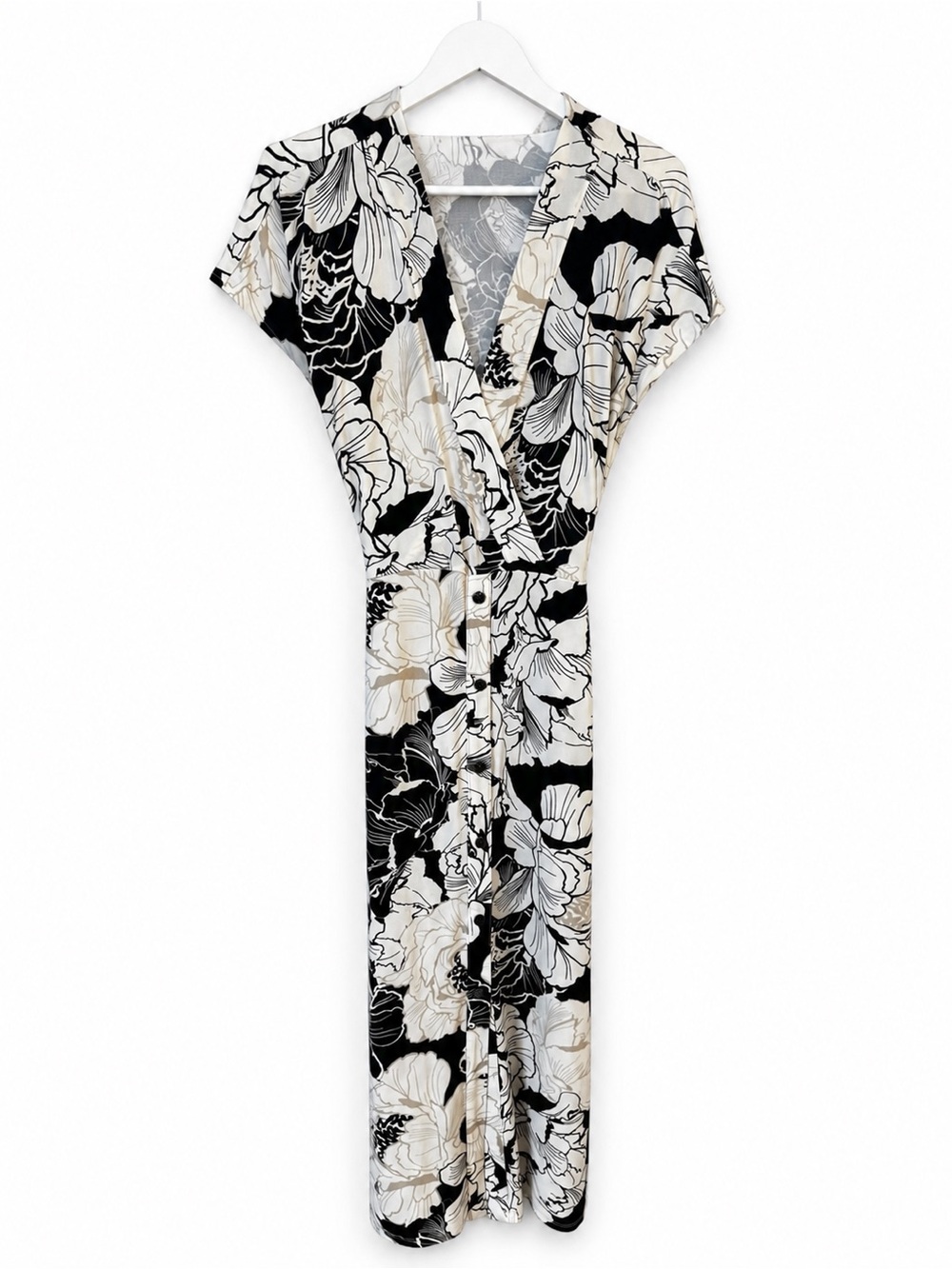 White House Black Market Black, White, black & Beige Floral Midi Dress